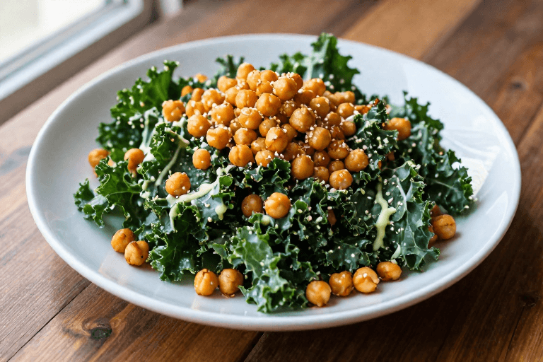 Kale Caesar with Crispy Chickpeas